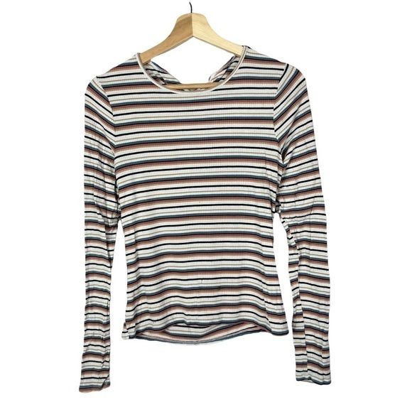 Hollister Colorful Stripe Ribbed Long Sleeve T-Shirt L - Picture 1 of 4